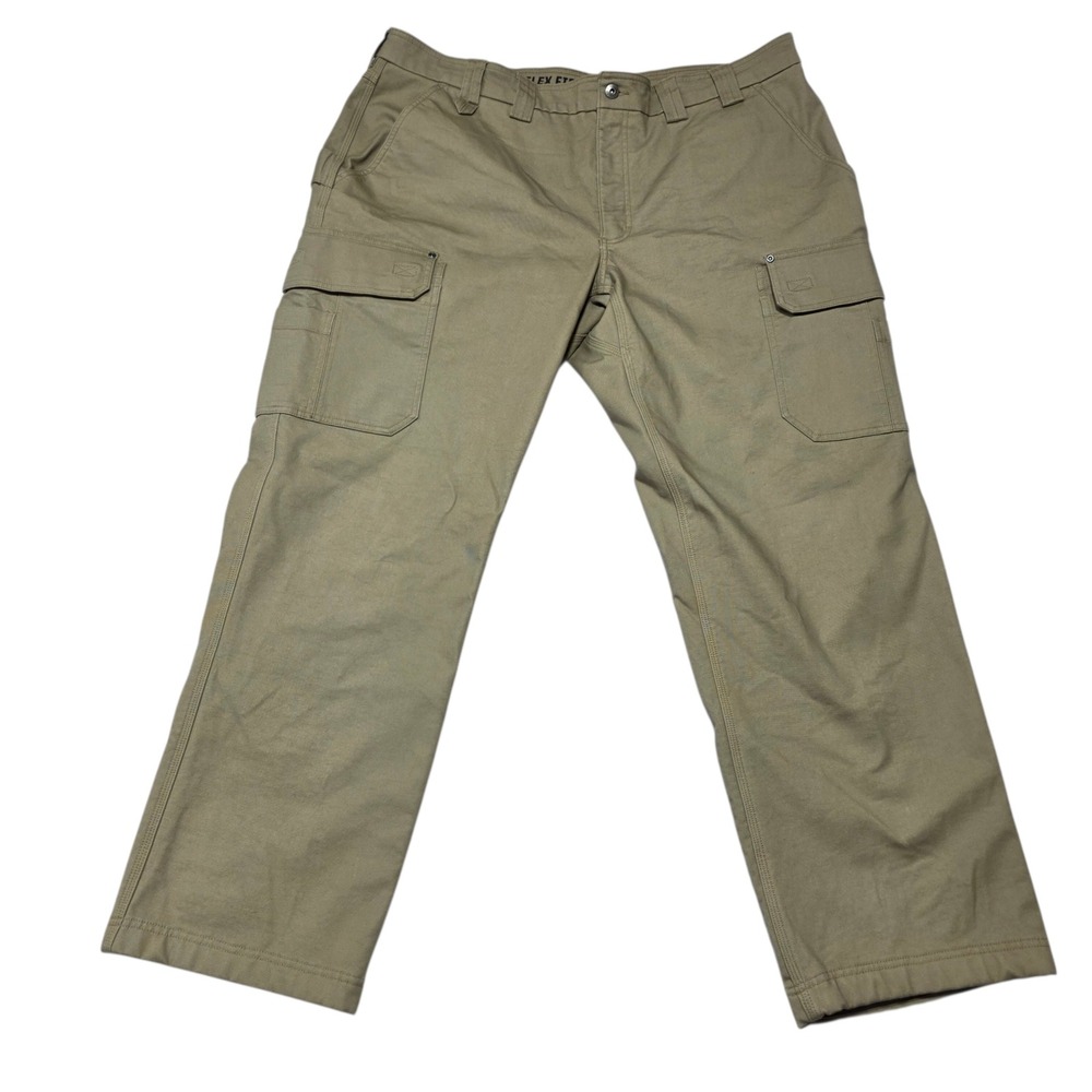 Duluth Trading Co Flex Fire Hose Mens 44x32 Khaki Fleece Lined Cargo Work Pants